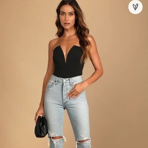 Babe Alert Notched Strapless Bodysuit NWT